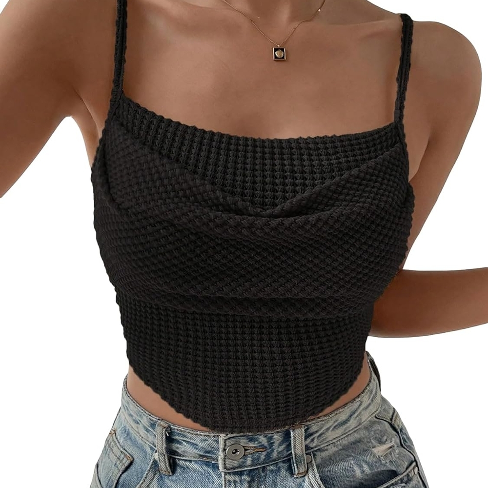 Black Textured Women's Crop Top